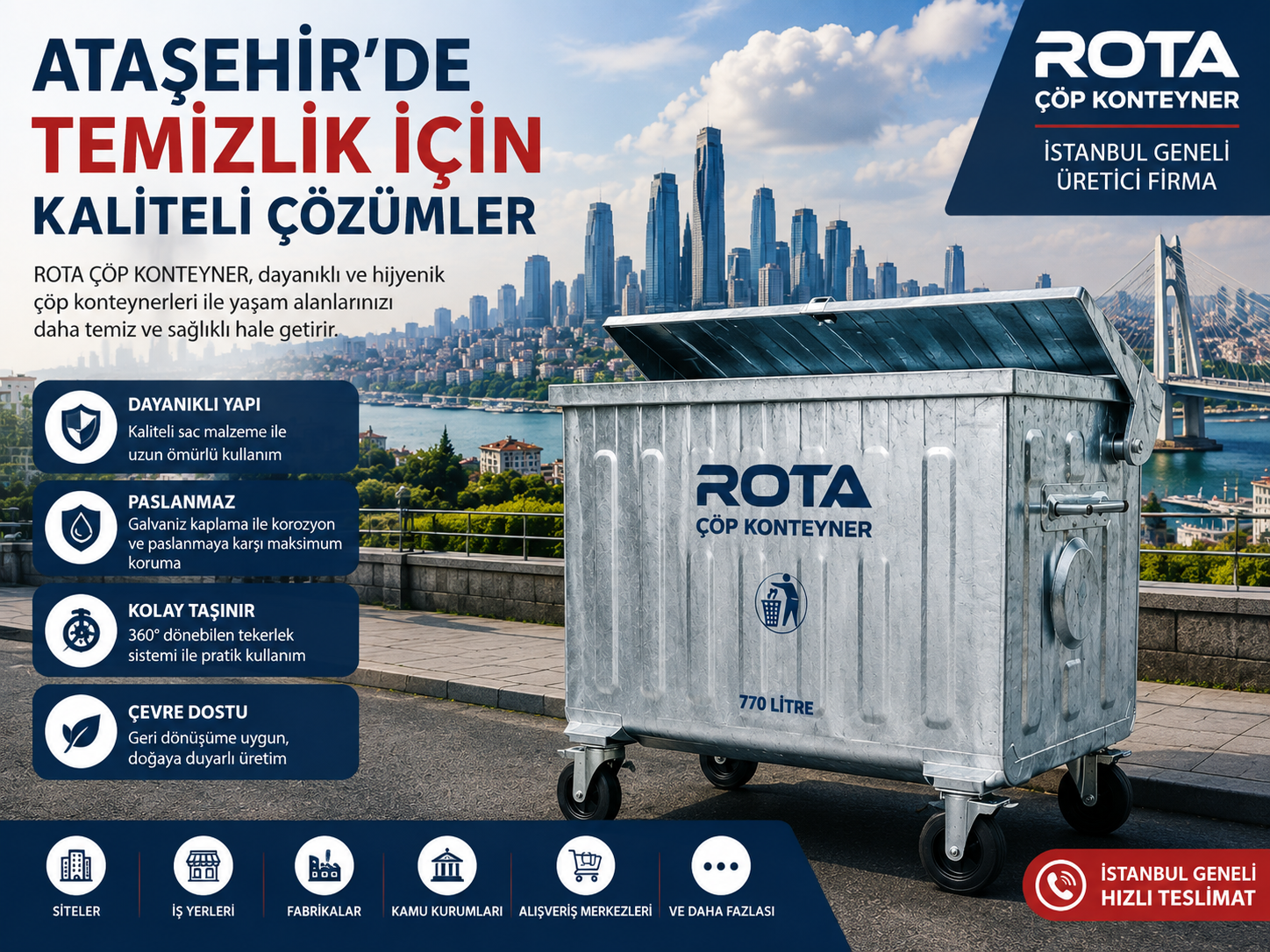 Ataşehir Çöp Konteyner Üreticisi – Kaliteli ve Dayanıklı Çöp Konteyner Çözümleri